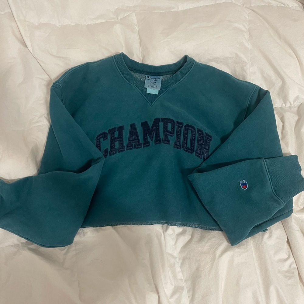 Large Teal Cropped Champion Sweatshirt